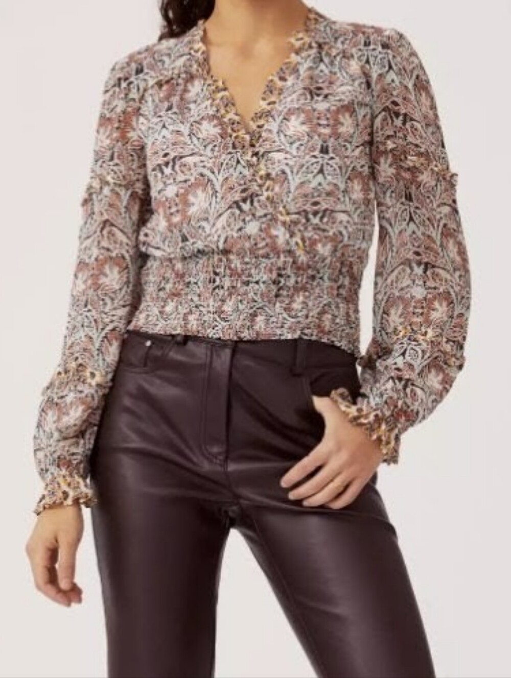 Anthropologie l/s Ruffled Crossover V Neck Blouse L